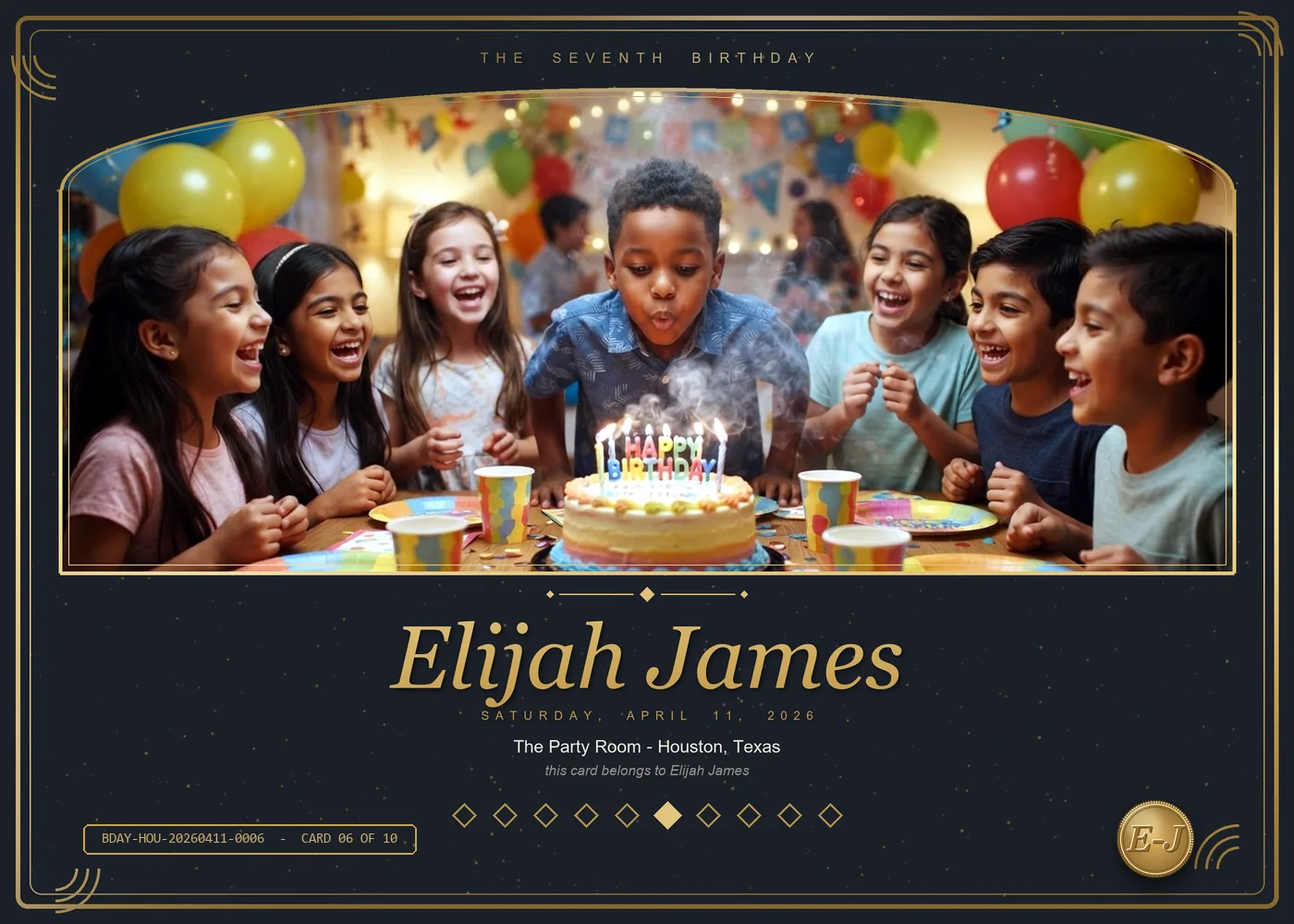 Premium kids birthday keepsake card, horizontal