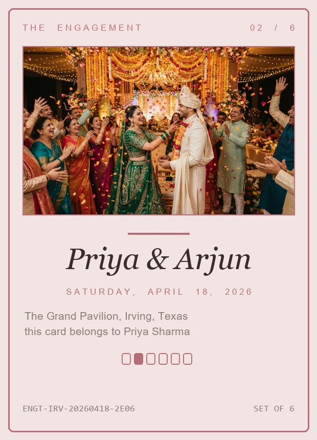 Indian engagement keepsake card in dusty rose