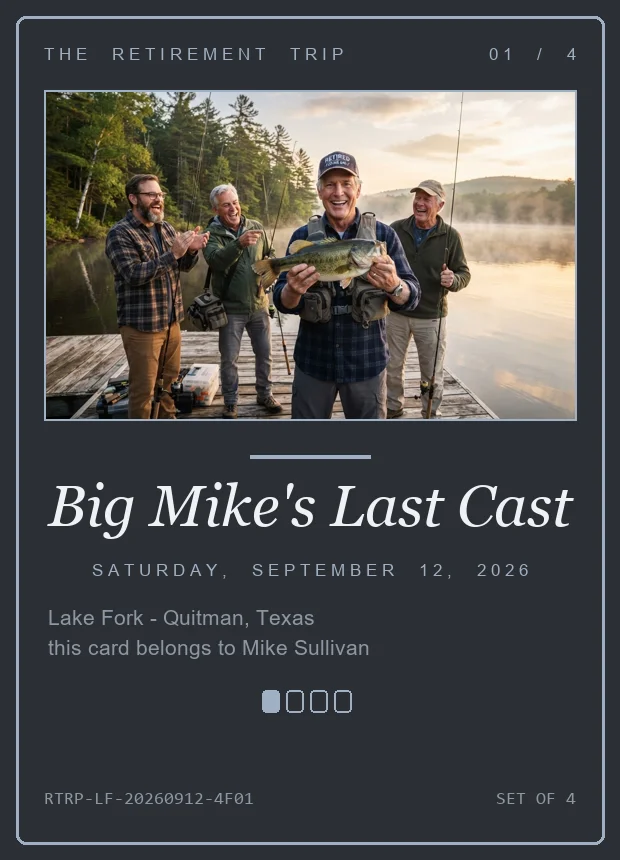 Retirement fishing trip card in slate