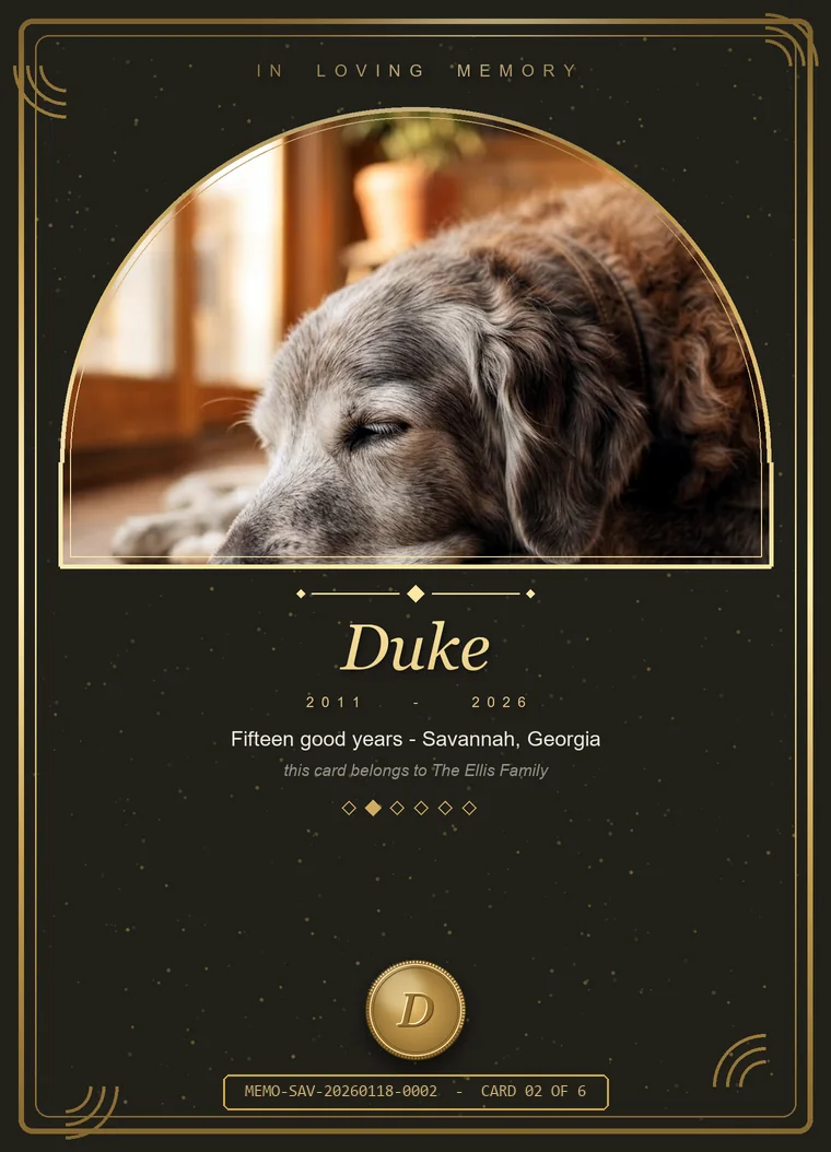 Premium pet memorial keepsake card